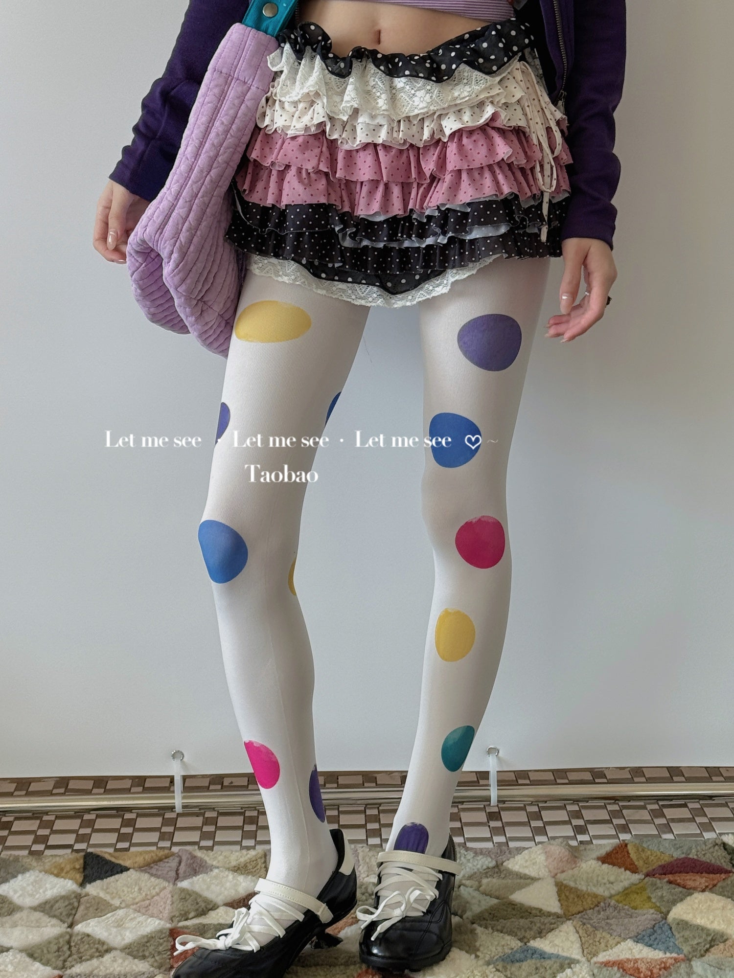 LET ME SEE - Kawaii Colorful Big Dot White Tights tights let me see