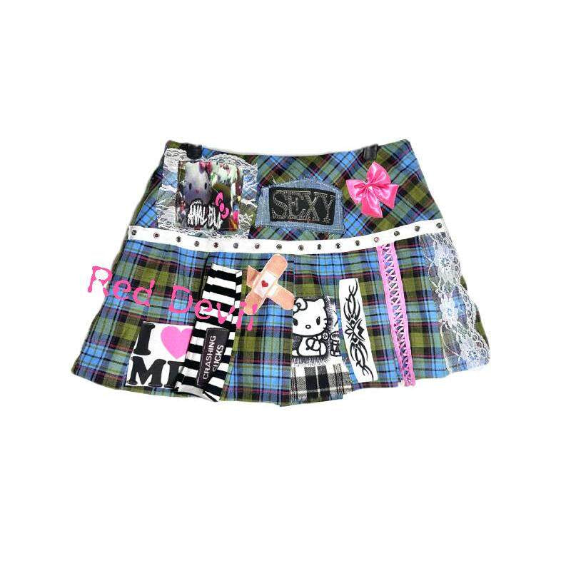 Red Devil - Kitty Plaid Pleated Skirt skirt Red Devil S