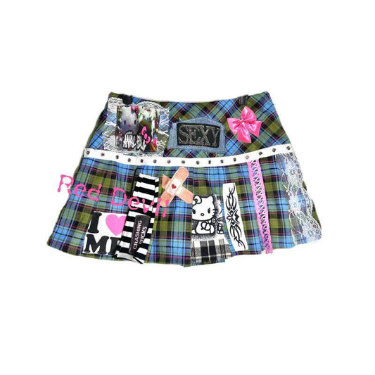 Red Devil - Kitty Plaid Pleated Skirt skirt Red Devil S
