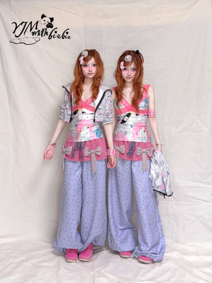 YJM with biubiu - Berry Jam Bow Stripe Pants pants YJM with biubiu