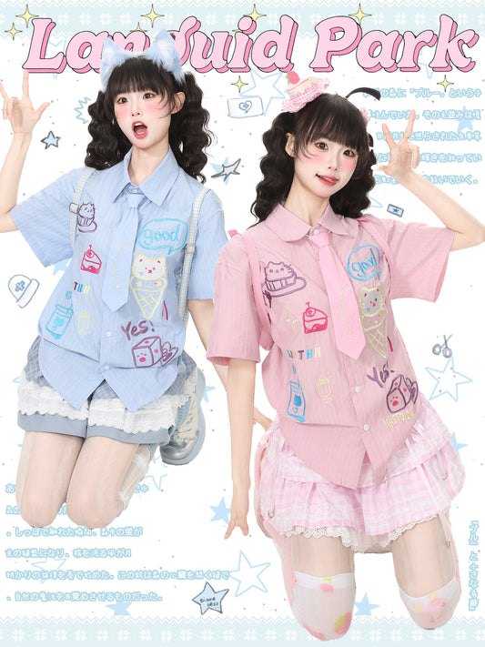 Languid Park - Cat Embroidery Tie Shirt shirt Languid Park