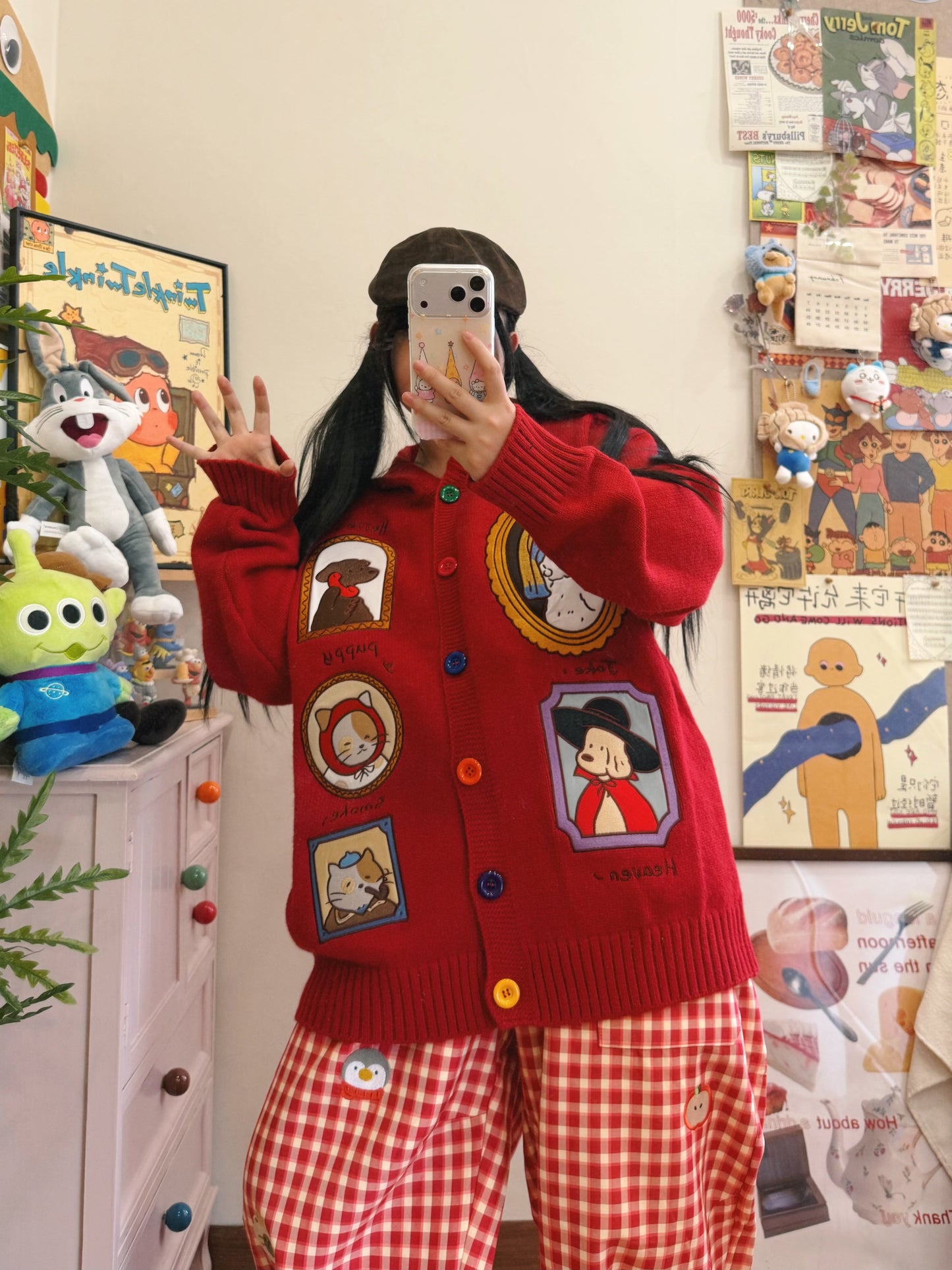 BIBULU - Kidcore Cartoon Embroidered Knit Cardigan Oversized Cozy cardigan BIBULU