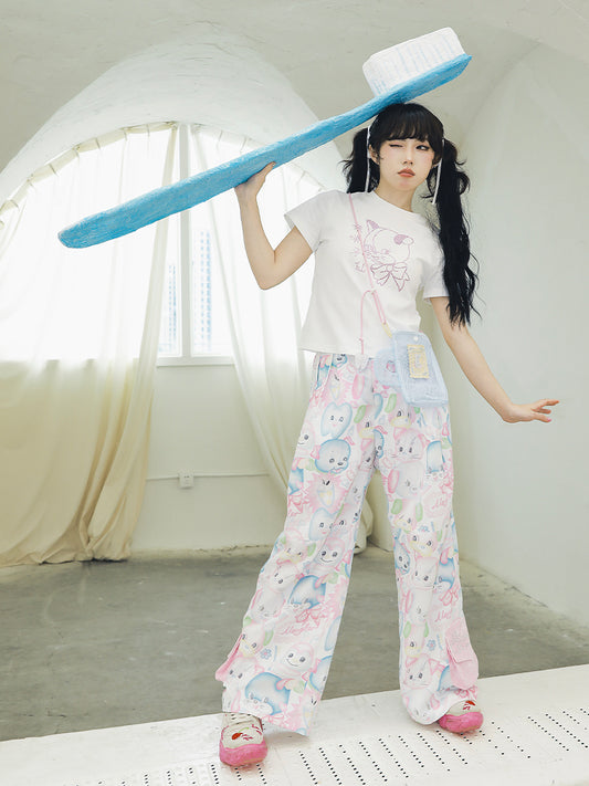 Meugler - Glitter Animal Pocket Pink Wide-Leg Pants pants Meugler