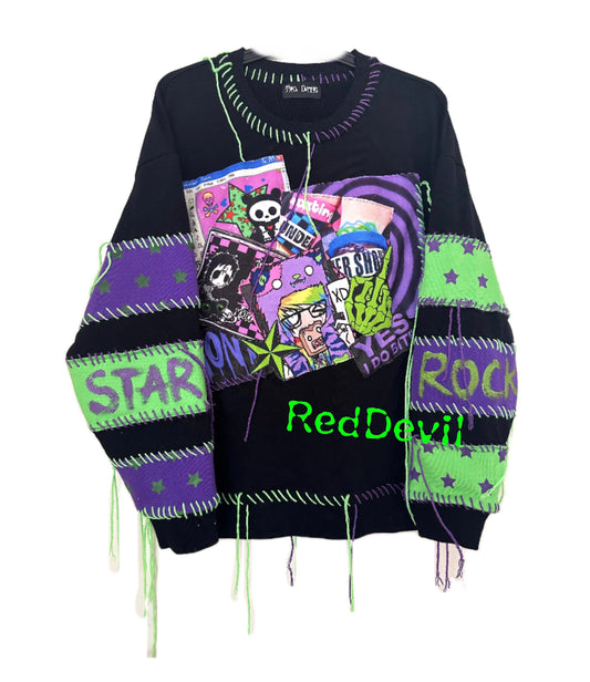 RedDevil - Punk Colorblock Crewneck Sweatshirt sweatshirt Red Devil