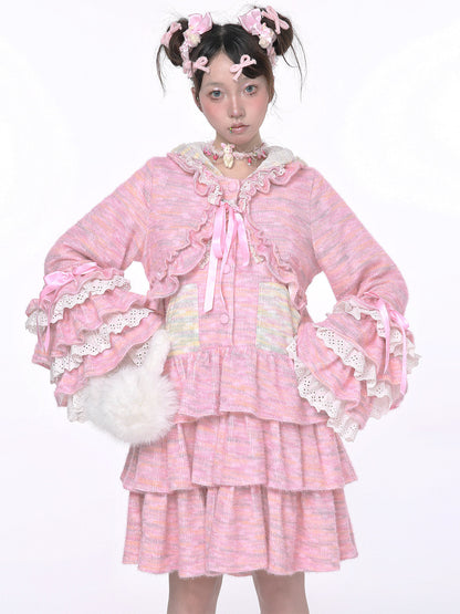 SOS MEME CLUB - Kawaii Sweet Pink Knit Top cardigan SOS MEME CLUB