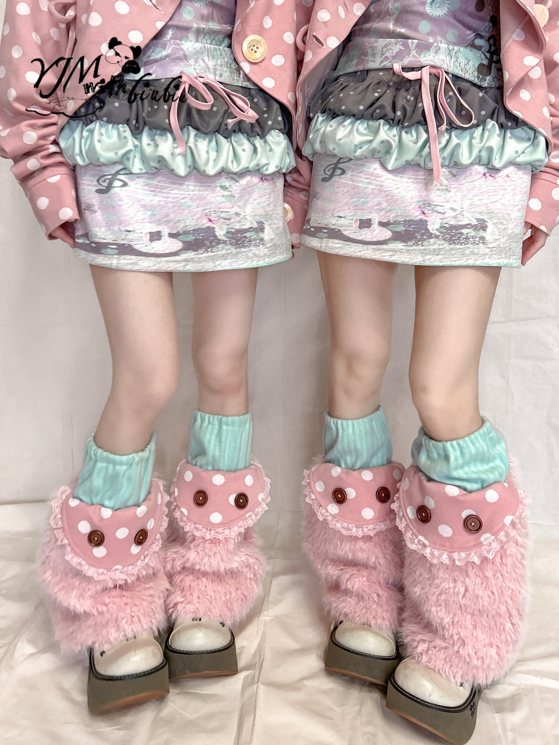 YJM with biubiu - Button-Eye Contrast Stripe Plush Y2K Leg Warmers leg warmmers YJM with biubiu