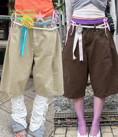 loveplayshop - Wide Leg Cotton Casual Shorts pants loveplay