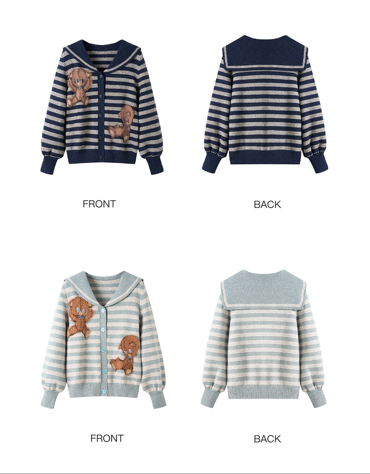 tntntutu - Teddy Striped Sailor Collar Knit Cardigan cardigan tntntutu