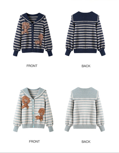 tntntutu - Teddy Striped Sailor Collar Knit Cardigan cardigan tntntutu