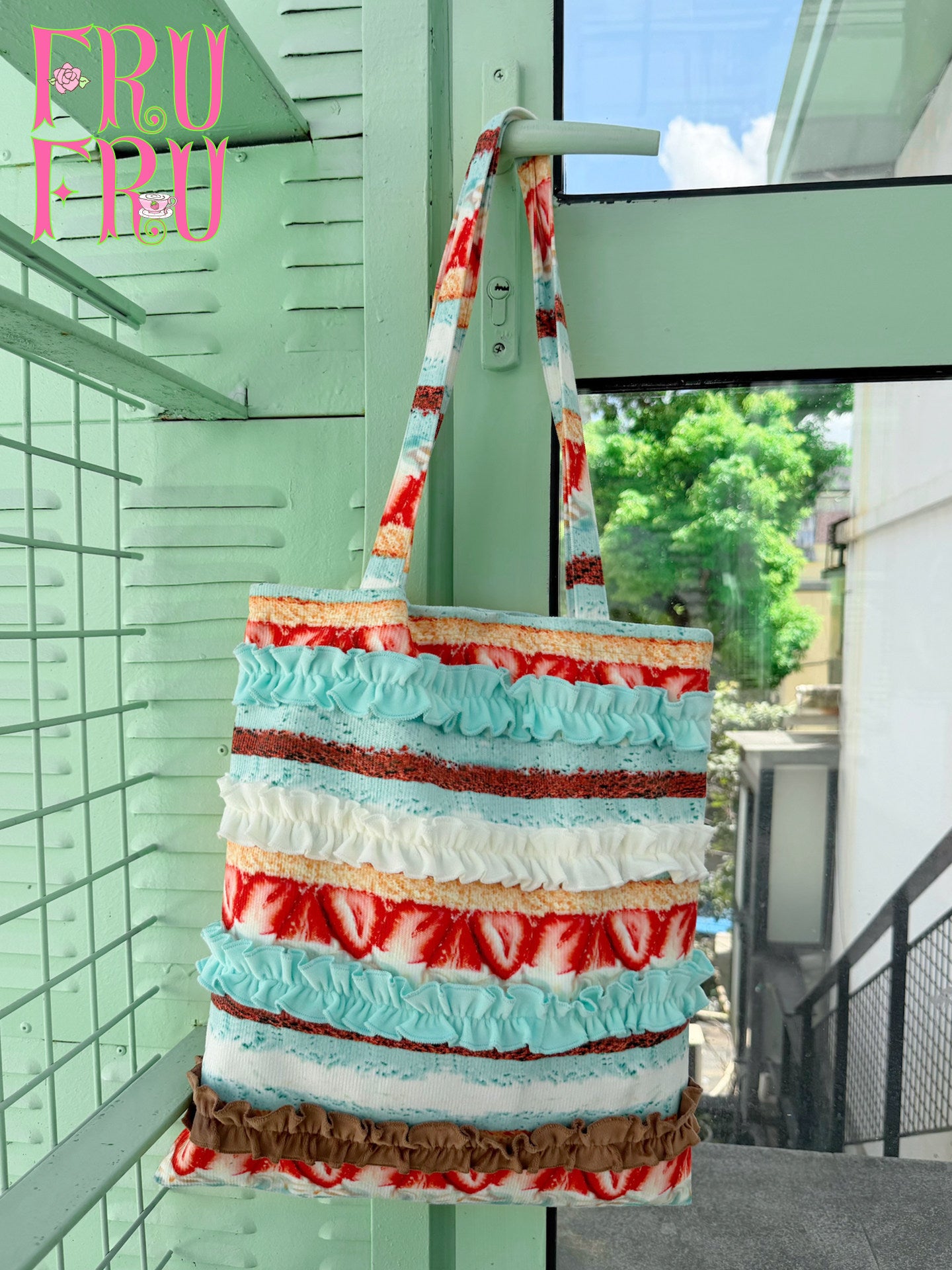 frufru - Kawaii Cake Print Corduroy Canvas Tote Bag bag frufru
