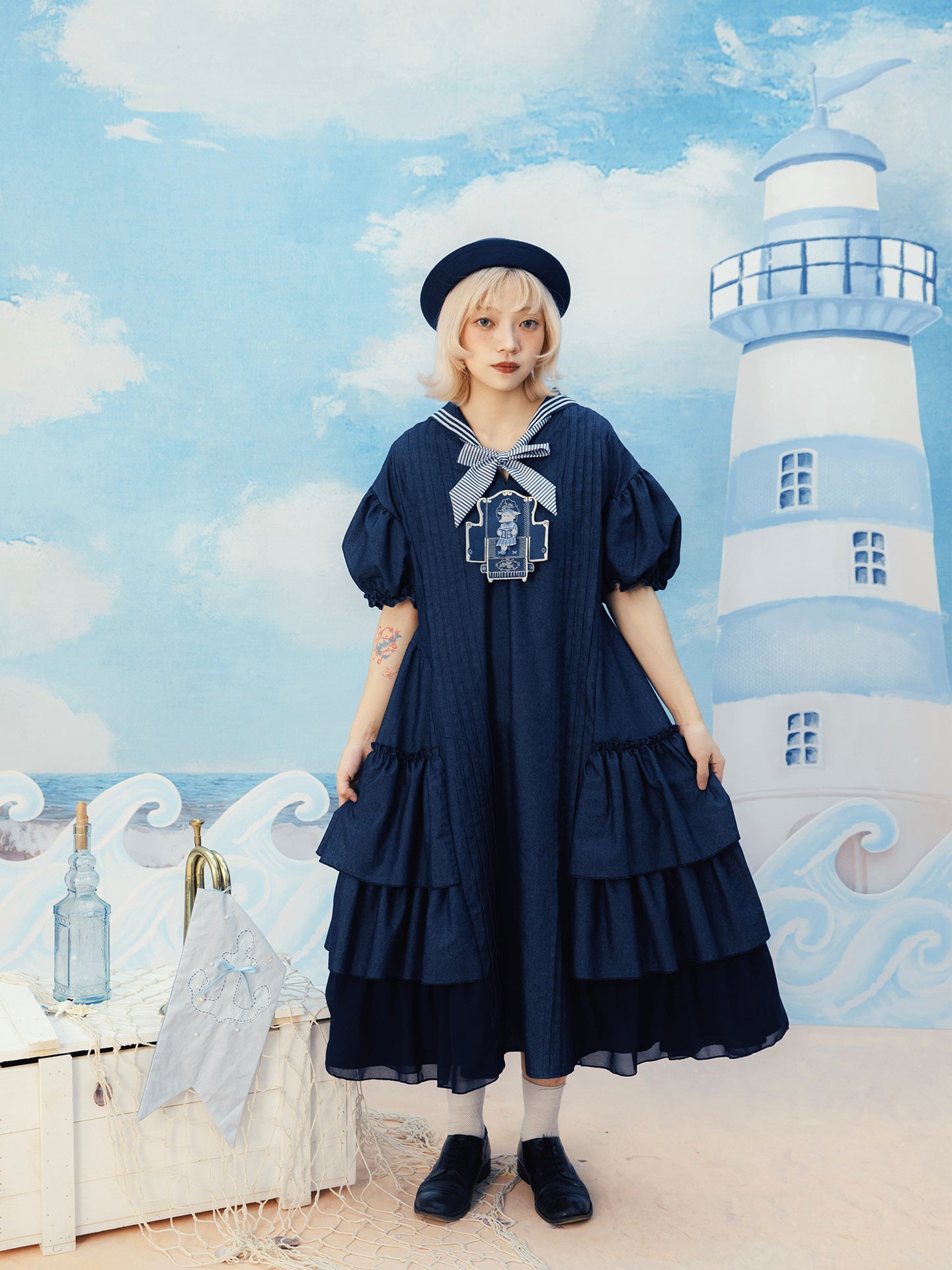 Meugler - Kawaii Dress Dark Denim Sailor Collar dress Meugler