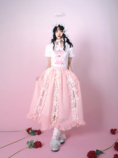 Daytoday Everyday Institute - Girly Kawaii Princess Skirt Lace Bow Petal Design Elastic Waist skirt daytoday everyday institute