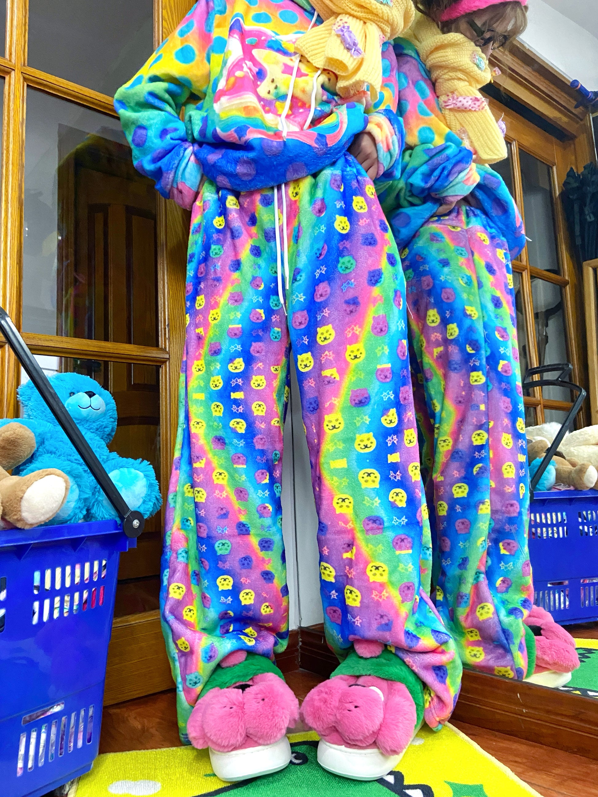 Leerroo - Decora Kei Rainbow Cat Fleece Pants pants Leerroo