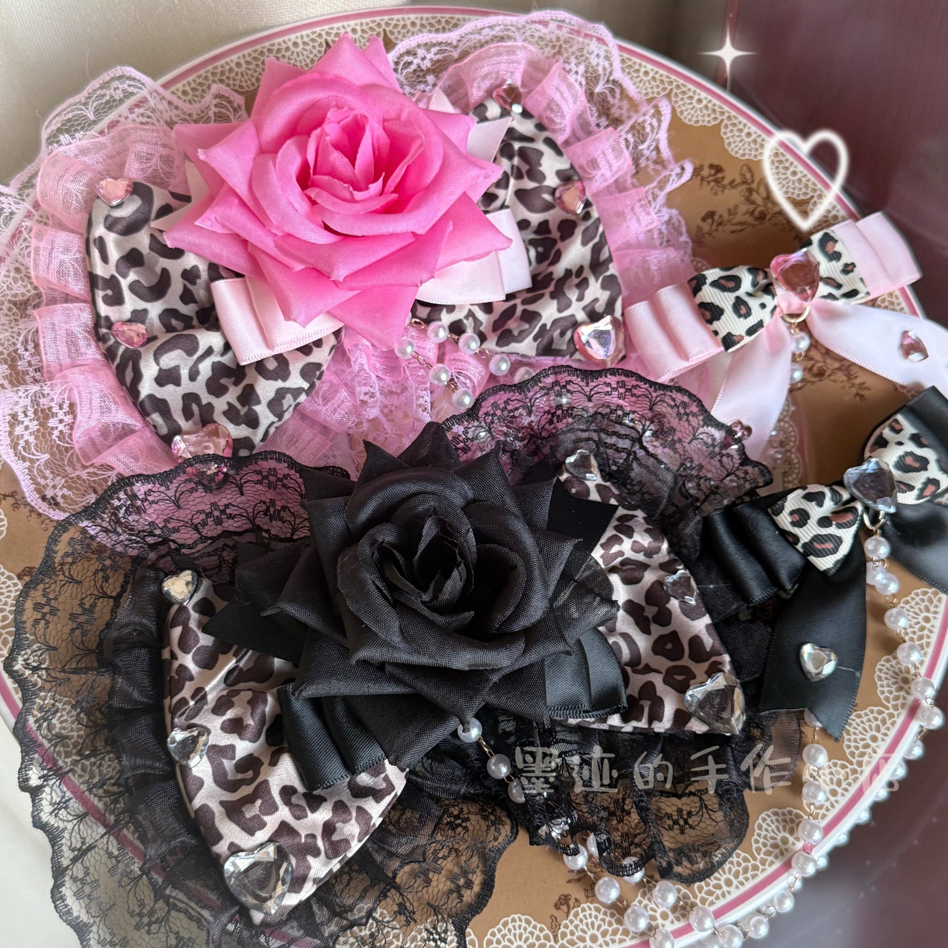 Gyaru Black Leopard Lace Bow Hair Clip hair clip moji