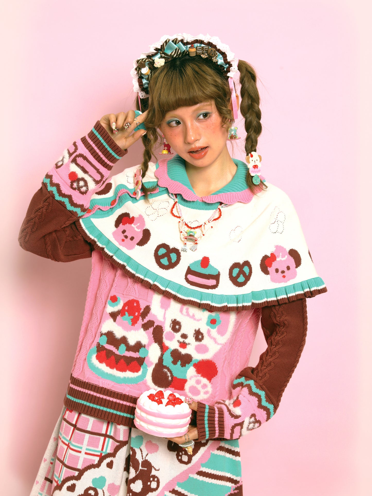 LutraJump - Kawaii Pink Bunny Cable Knit Sweater Cape sweater Lutra Jump