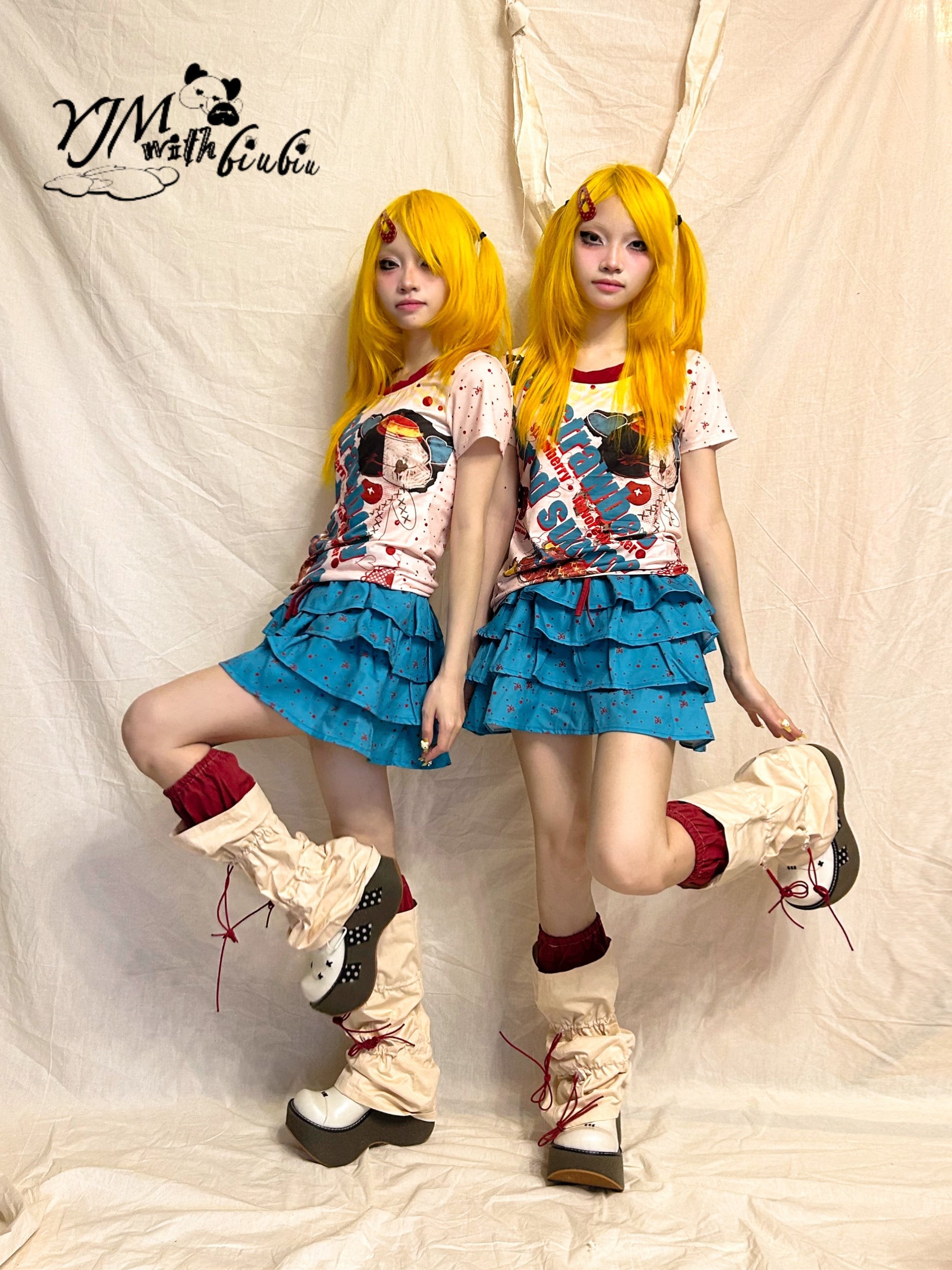 YJM with biubiu Layered Cake Skirt | Harajuku Polka Dot Bow Skirt skirt YJM with biubiu