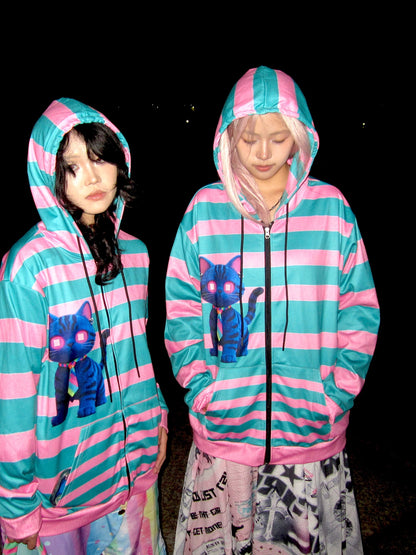 LEERROO - Y2K Striped Print Hooded Jacket hoodie Leerroo