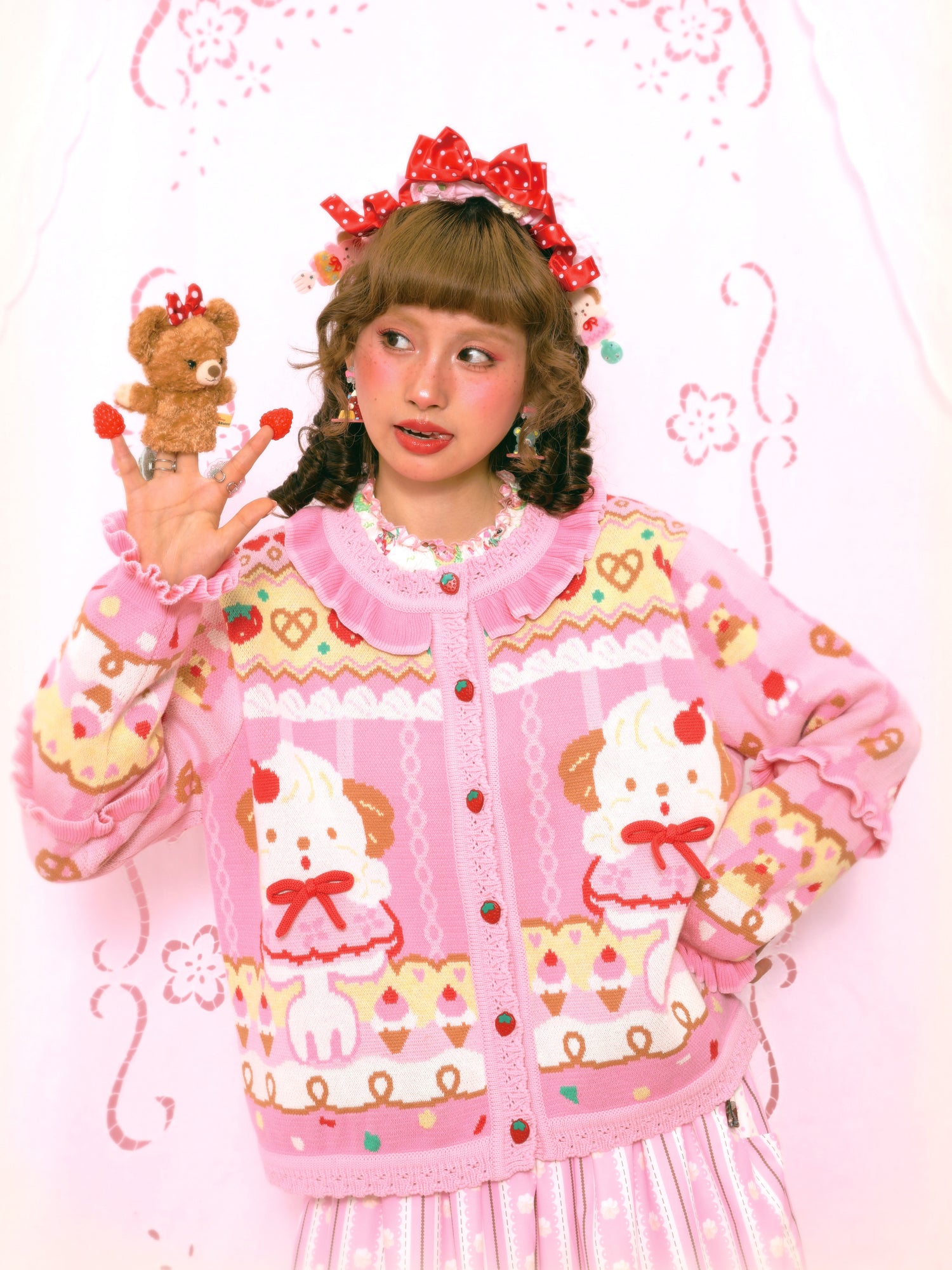 Lutra Jump - Kawaii Cardigan Pink Puppy Cream Cardigan cardigan Lutra Jump