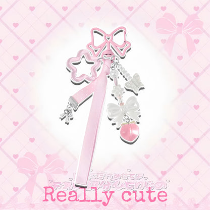 Sweet Pink Bow Peach Bag Charm keychain really cute