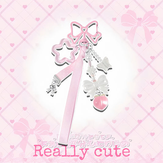 甜美少女心粉色蝴蝶结串珠飘带桃子吊坠包包挂件 keychain really cute