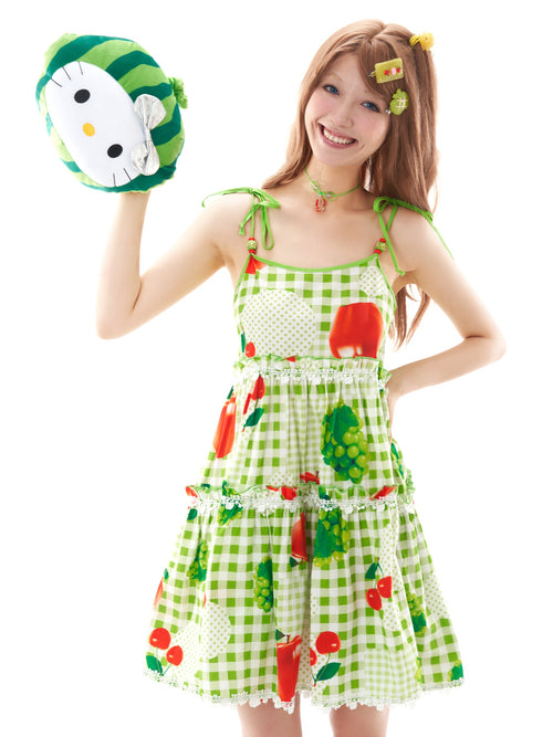 FRUITS Fruit Print Dress | Checkered Strap Dress dress Fruits