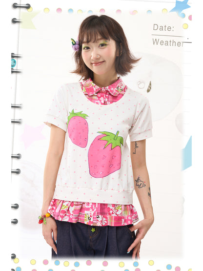 FRUITS Strawberry Polka Dot Tee | Patchwork Layered Two-in-One Tee tshirt Fruits