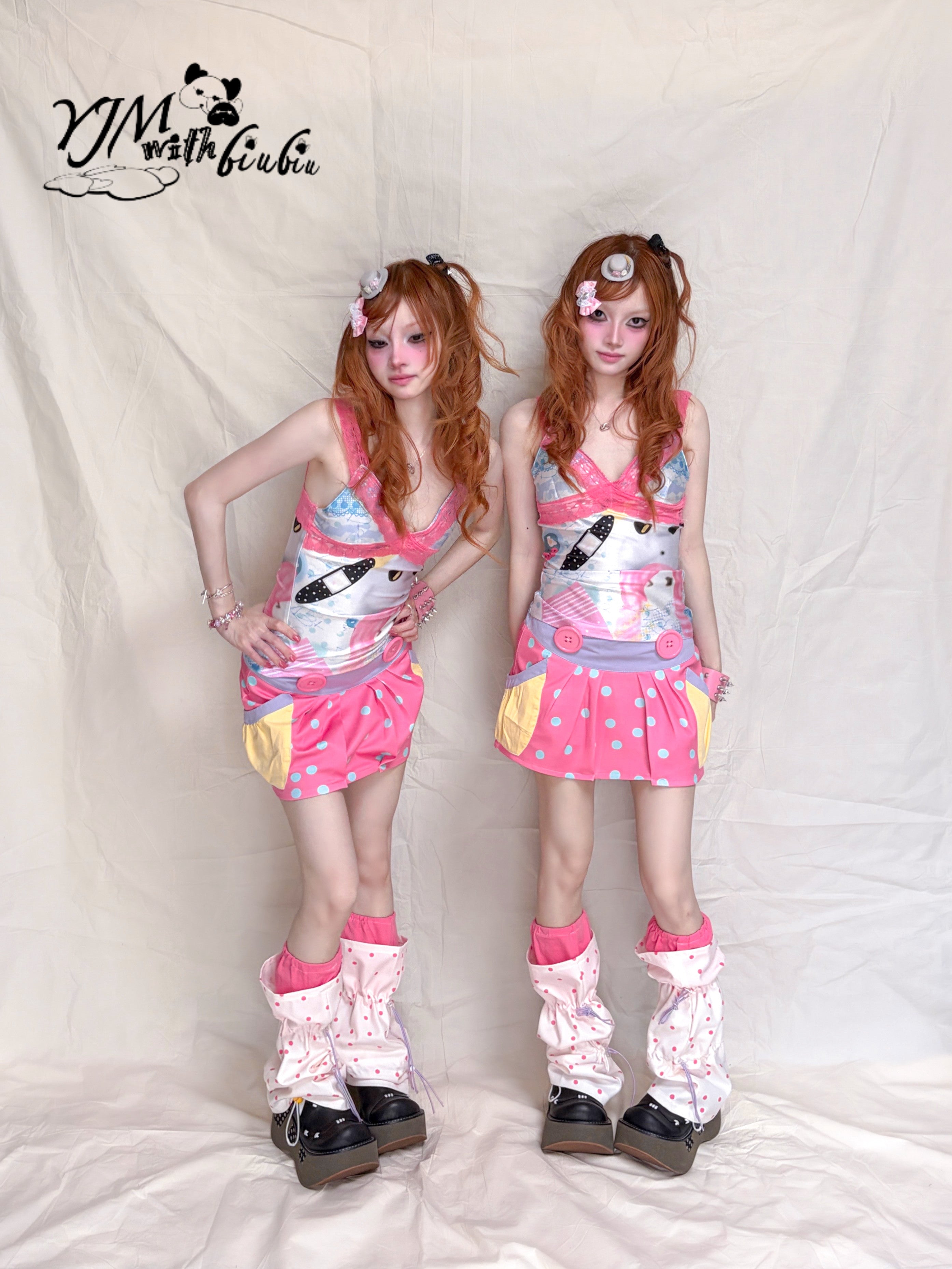 Y2K Pink Polka Mini Skirt - YJM with biubiu | Land Decora