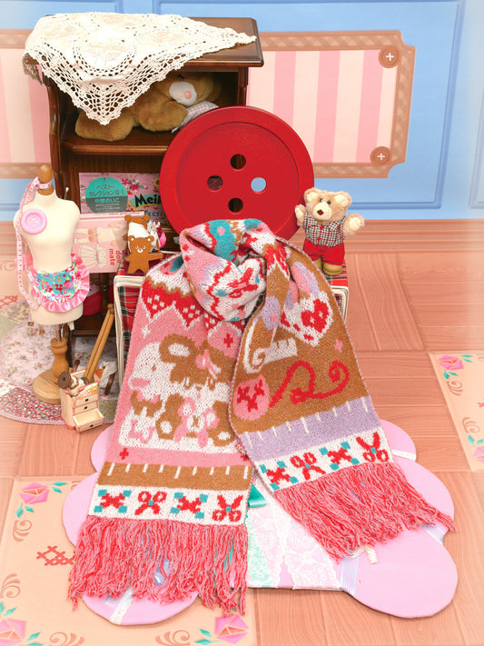 Lutra Jump - Decora Bunny Knit Fringe Scarf scarf Lutra Jump