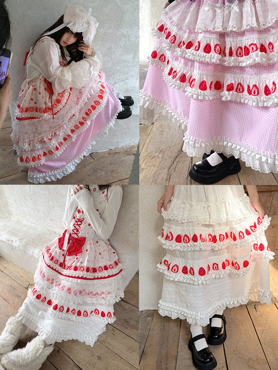 Daytoday Everyday Institute - Strawberry Cake Lace Maxi Skirt skirt daytoday everyday institute