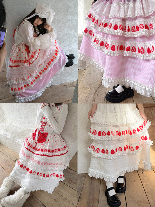 Daytoday Everyday Institute - Strawberry Cake Lace Maxi Skirt skirt daytoday everyday institute