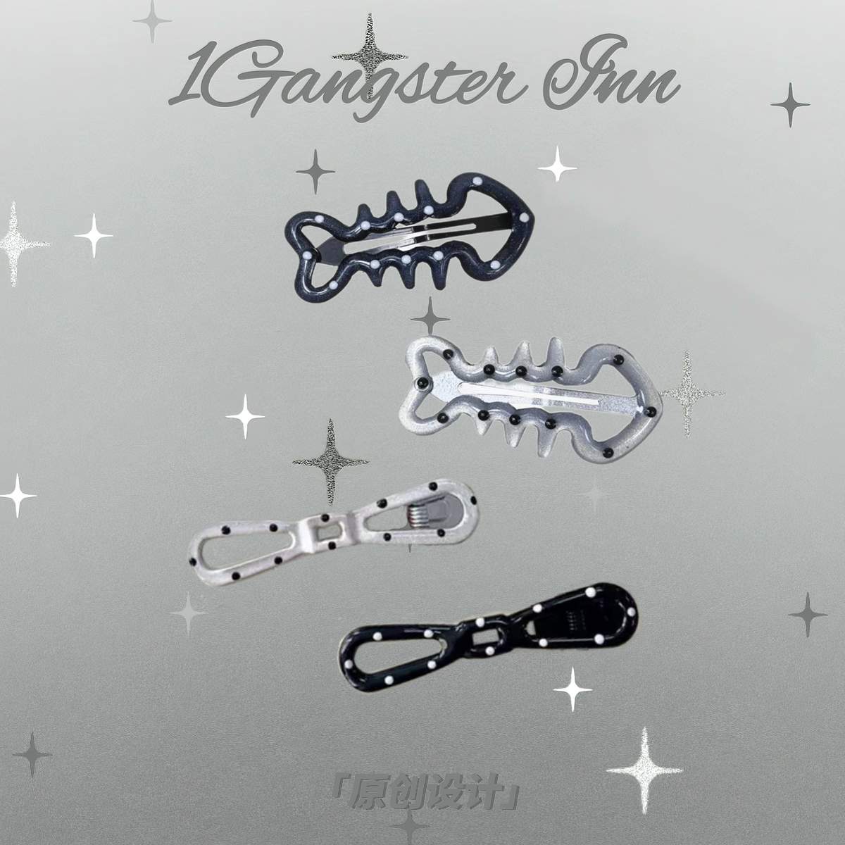 1Gangster Inn - Polka Dot Glitter Fishbone Hair Clips Set hair clip 1GASTERINN