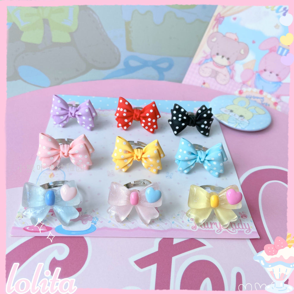 Decora Kei Bow Ring - Adjustable Plastic Metal - Bear Doll | Land Decora