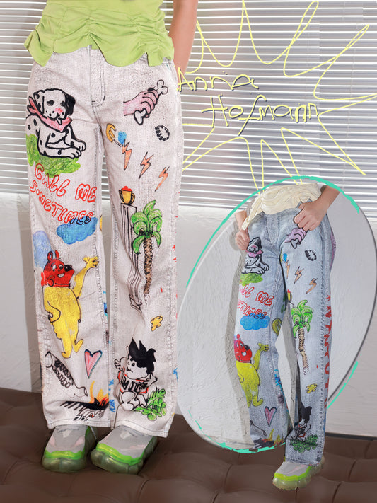 Tntntutu - Decora Kei White Graffiti Denim Pants pants tntntutu