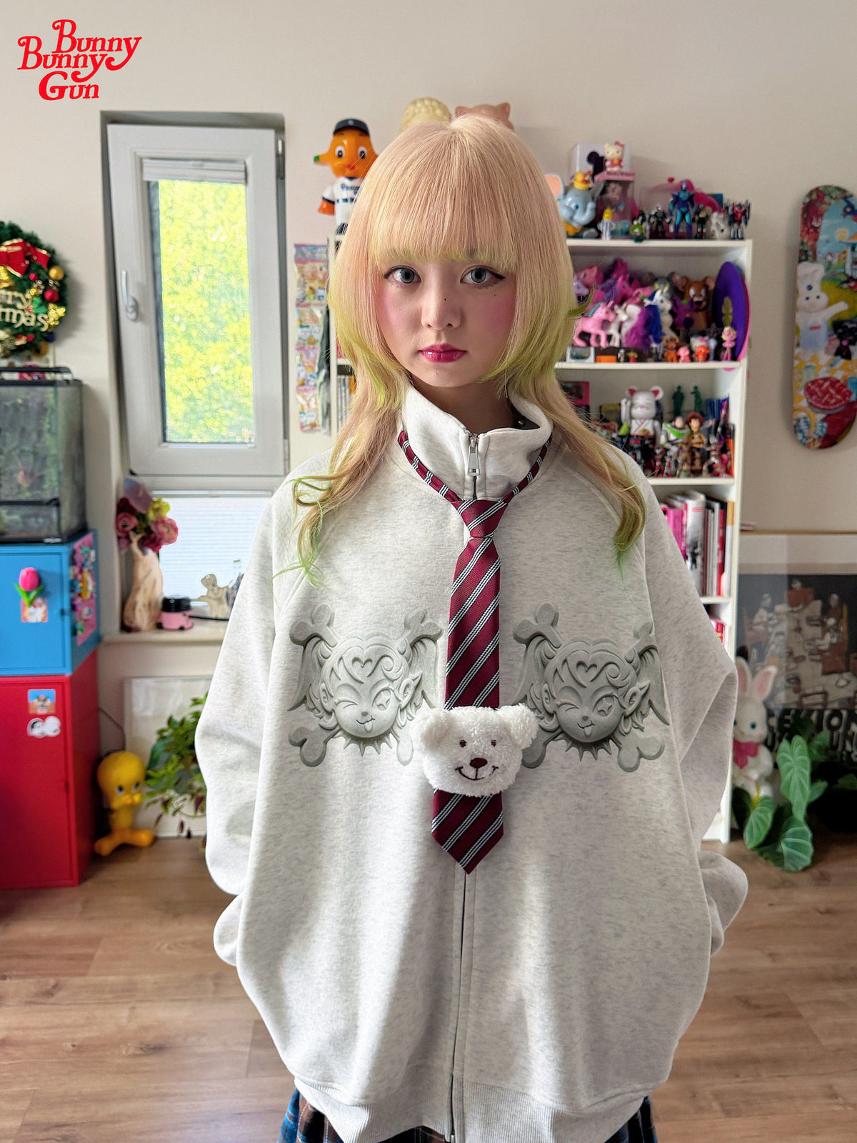 bunnybunnygun - Oversized Demon Girl Zip-Up Hoodie hoodie bunnybunnygun