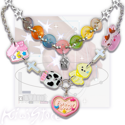 Kiwi Store - Y2K Multi Charm Button Necklace necklace kiwi store