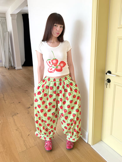 FRUITS - Strawberry Plaid Wide Leg Pants | Kawaii Japanese Streetwear Trousers pants Fruits