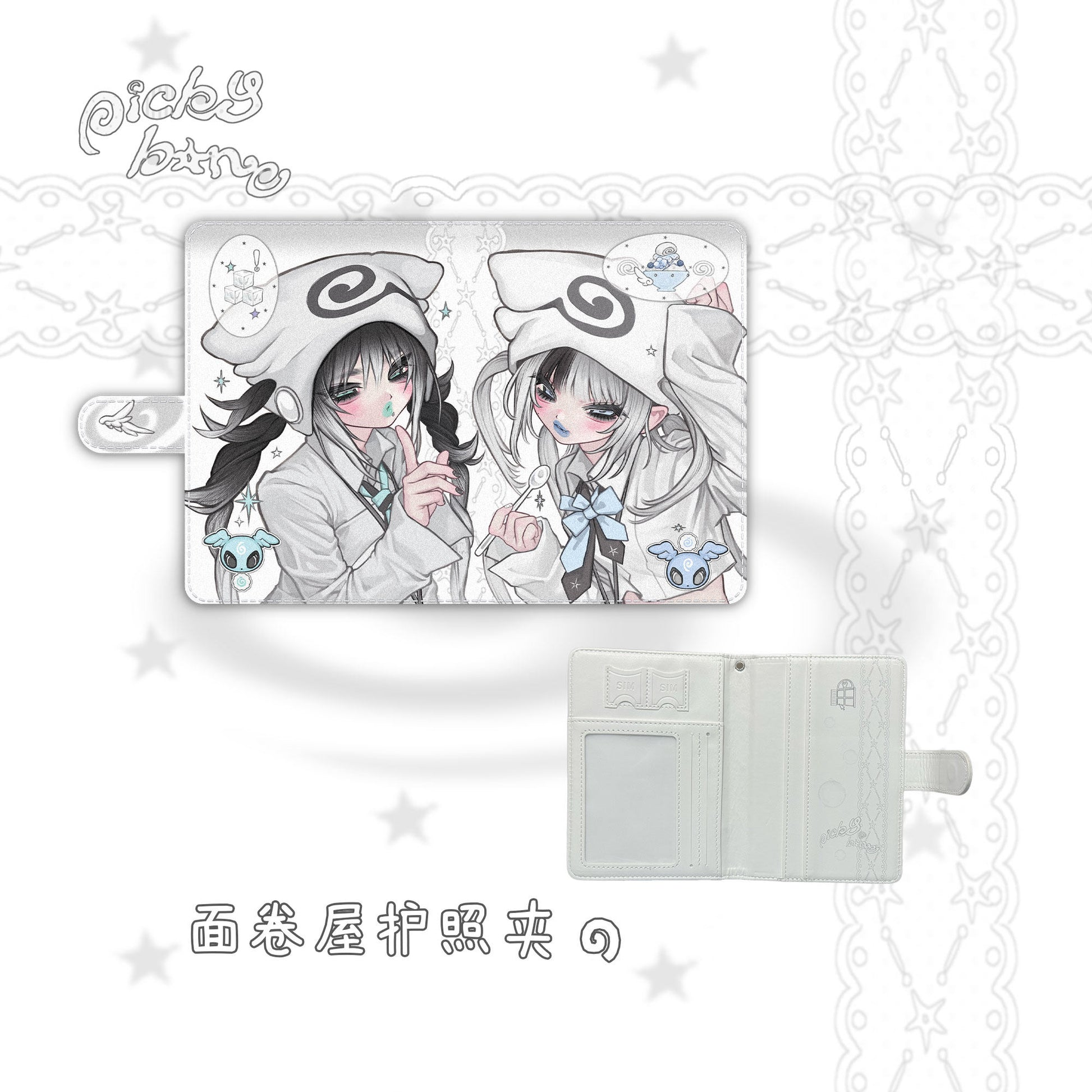 PICKY BONE - Character Print Leather Passport Holder card bag picky bone