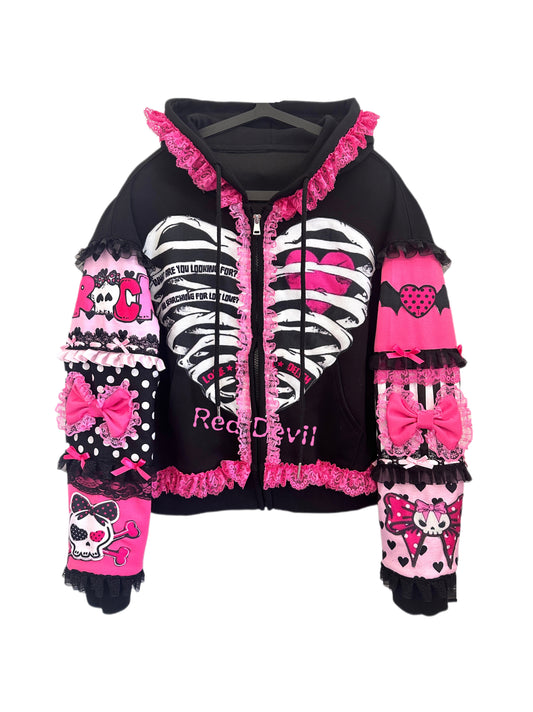 Red Devil - Y2K Shibuya Gyaru Black Pink Sweatshirt jacket Red Devil