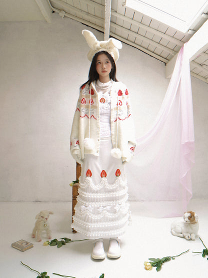 Daytoday Everyday Institute - Girly Mohair Knit Cardigan Strawberry Cake cardigan daytoday everyday institute