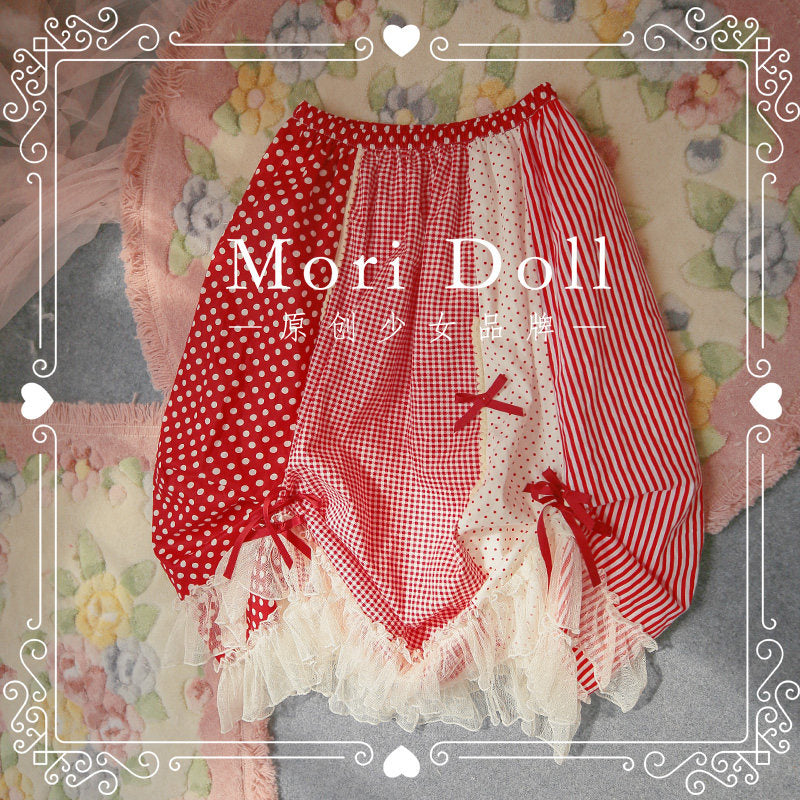 Mori Doll – Bow Patchwork Midi Skirt skirt Mori Doll