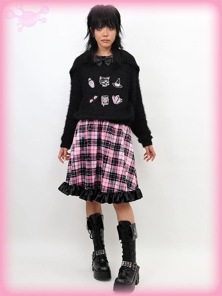 Nihon Kids - Pink Gothic Star Plaid Flared Skirt skirt NIHON KIDS