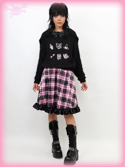 Nihon Kids - Pink Gothic Star Plaid Flared Skirt skirt NIHON KIDS