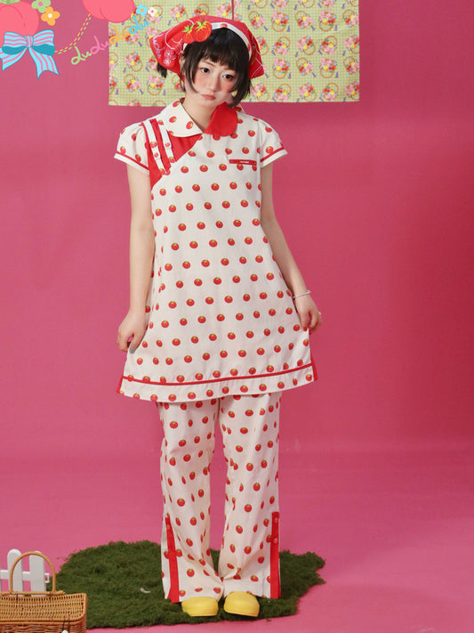 Kawaii Qipao Dress – Tomato Button Patchwork dress LULULULU