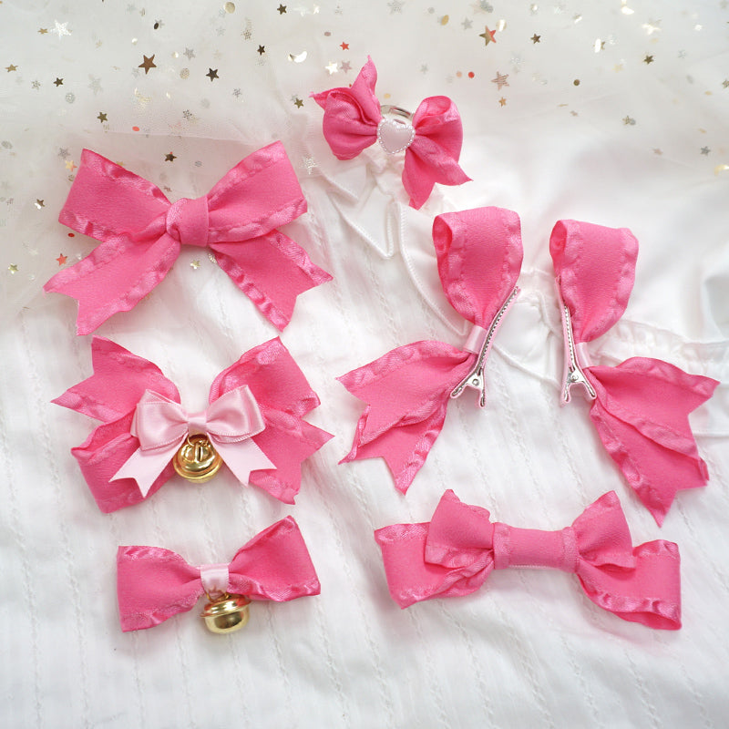 MaoJiang - Kawaii Pink Bow Hair Clip Handmade with Bell hair clip maojiang