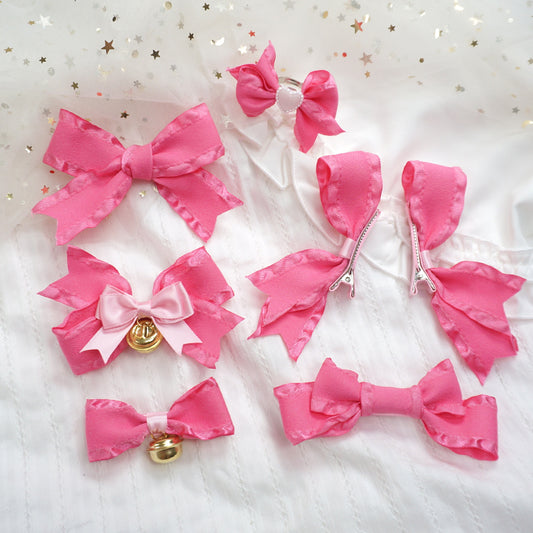 MaoJiang - Kawaii Pink Bow Hair Clip Handmade with Bell hair clip maojiang