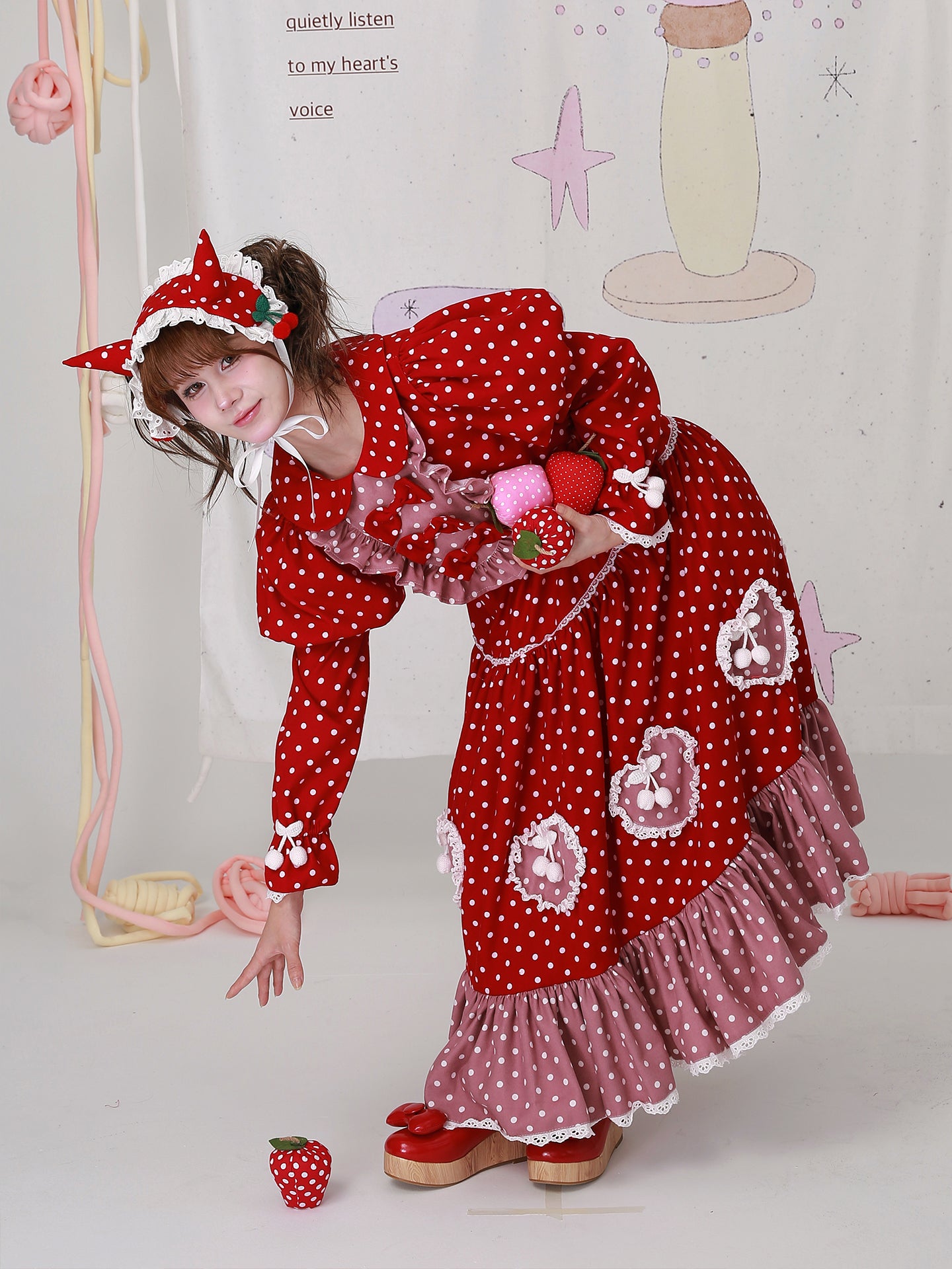SOS MEME CLUB - Kawaii Red Polka Dot Christmas Dress Vintage Lolita Long Sleeve dress SOS MEME CLUB