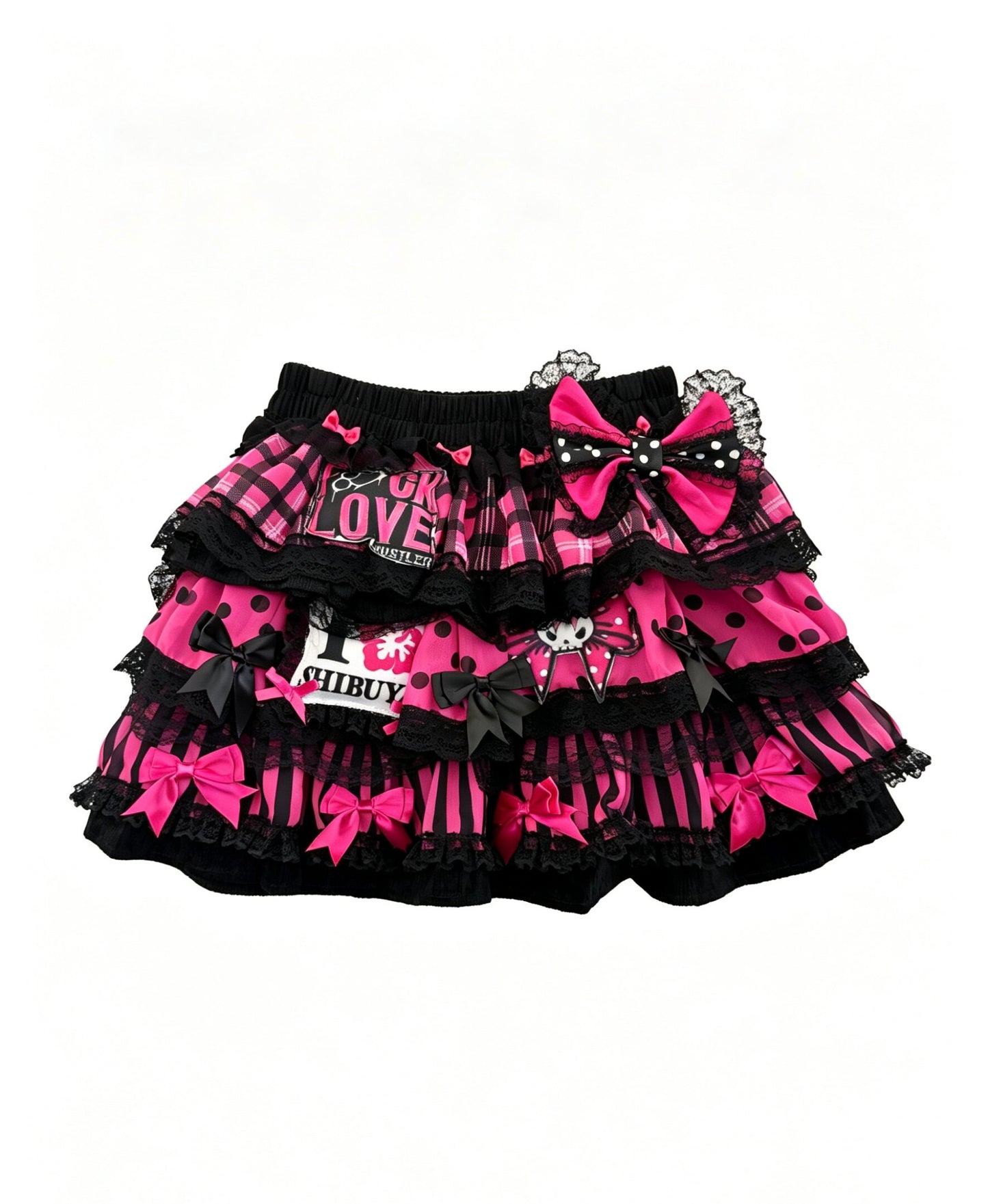RedDevil - Black Pink Lace Ruffle Mini Skirt skirt Red Devil