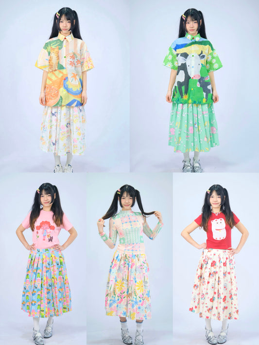 MeowMeow Bug- Kidcore Print Pleated Skirt skirt MeowMeow Bug