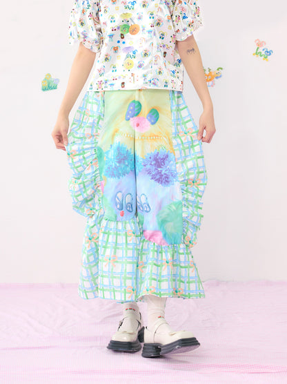 HELPHELP - Colorful Plaid Wide Leg Pants