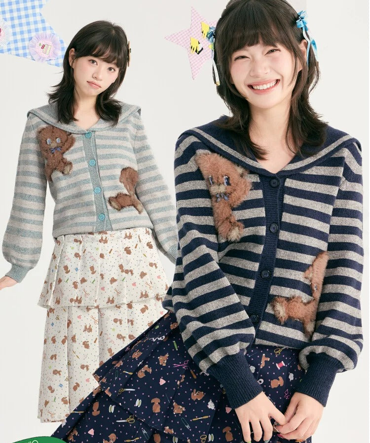 tntntutu - Teddy Striped Sailor Collar Knit Cardigan cardigan tntntutu